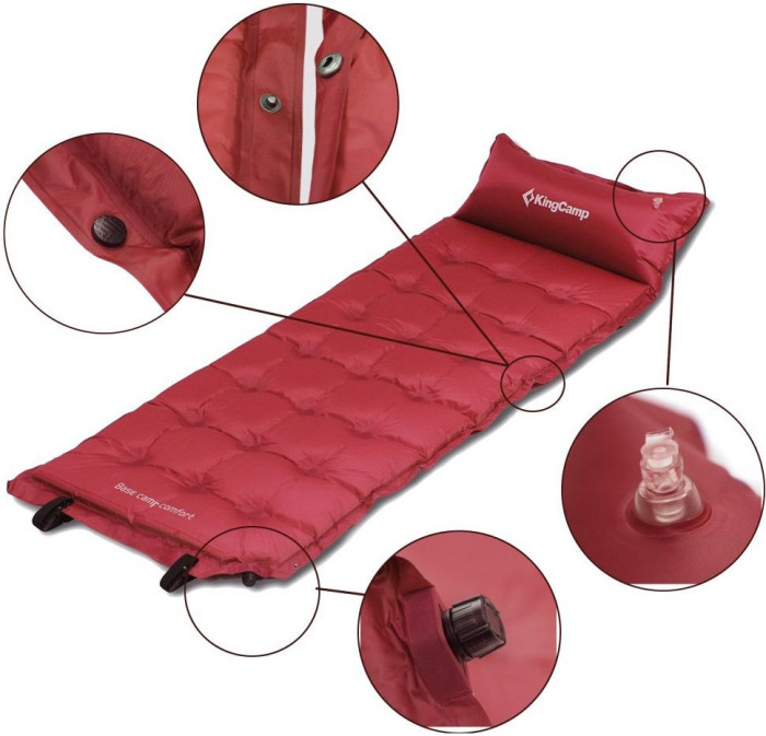 Коврик самонадувающийся KingCamp Base Camp Comfort (KM3560), Wine red  