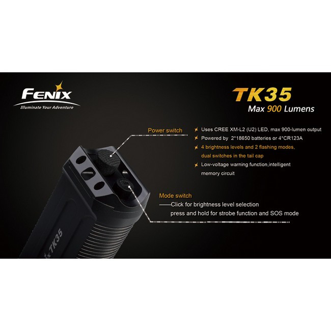 Тактический фонарь Fenix TK35, черный, Cree XM-L2 U2 LED  