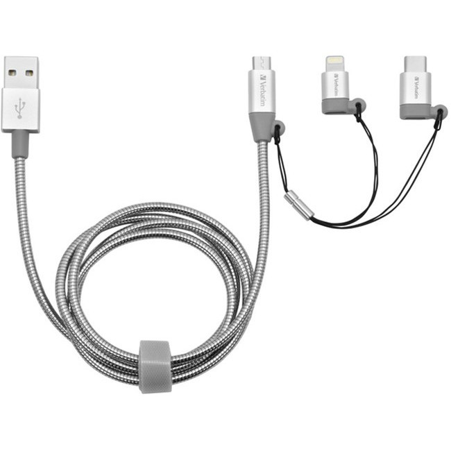 Кабель Verbatim 3в1 USB - USB-C + Lightning + MicroUSB 1 м Silver  