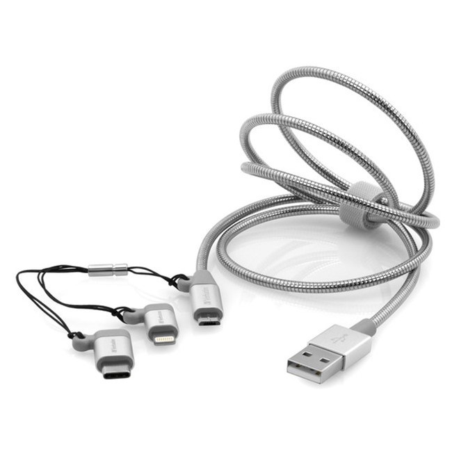 Кабель Verbatim 3в1 USB - USB-C + Lightning + MicroUSB 1 м Silver  