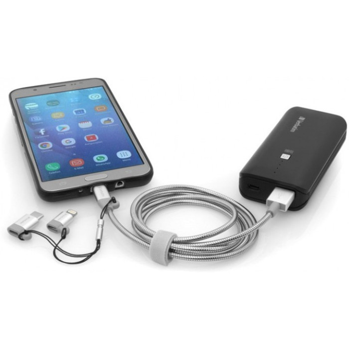 Кабель Verbatim 3в1 USB - USB-C + Lightning + MicroUSB 1 м Silver  