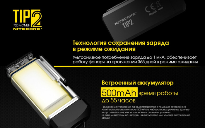 Фонарь- брелок Nitecore TIP2, 720 лм.  