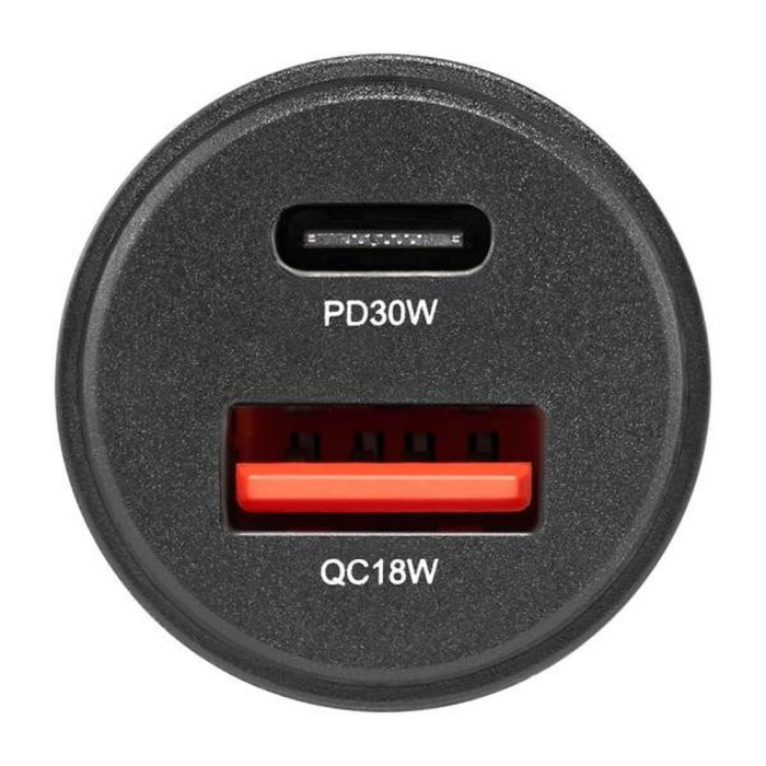 Автомобильное зарядное устройство Brevia ePower DualCharge 30W 1xUSB-C+1xUSB-A, transparent black  