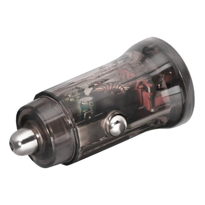 Автомобильное зарядное устройство Brevia ePower DualCharge 30W 1xUSB-C+1xUSB-A, transparent black  