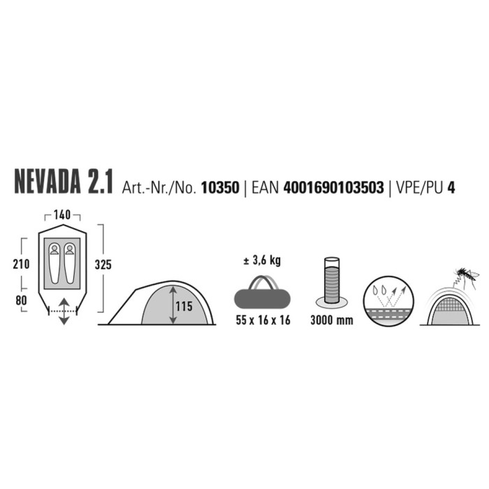 Палатка двухместная High Peak Nevada 2.1 Deep Forest (10350) (930589)  