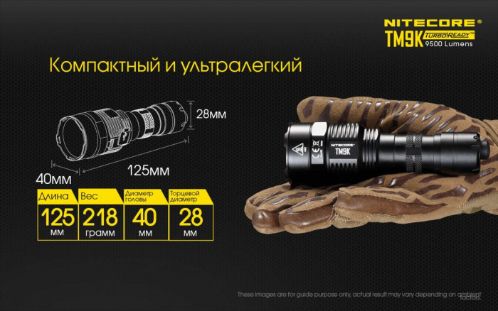 Тактический фонарь Nitecore TM9K, 9500 лм.  