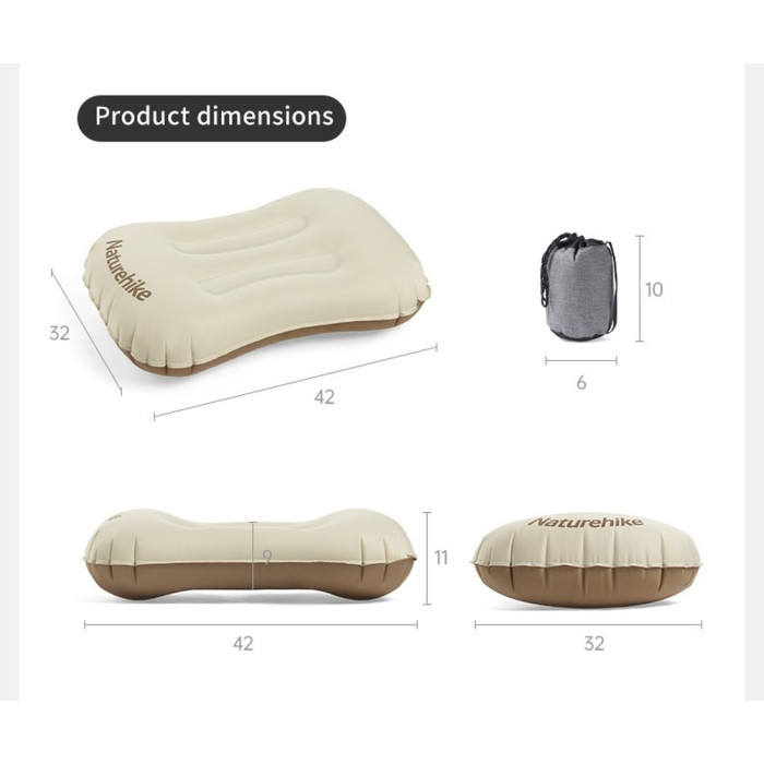 Подушка надувная ультралегкая Naturehike NH17T013-Z, 42х32 см, бежевая  