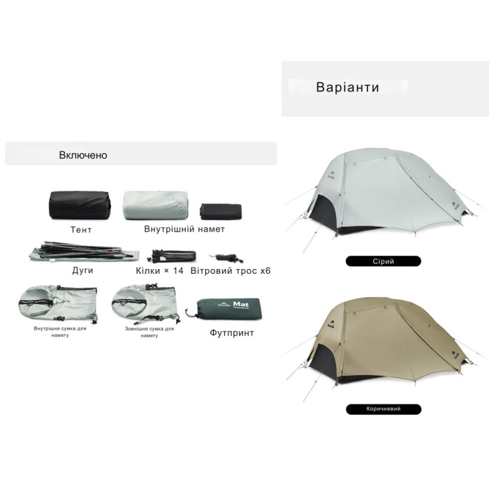 Палатка двухместная ультралегкая Naturehike Star River UL CNK2450WS022, серая  