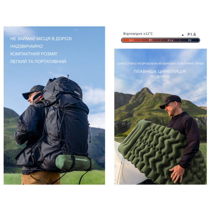 Матрас туристический надувной двухместный Naturehike CNK2550WS019, 200х125х6.5 см, синий, для кемпинга с мешком для надува  