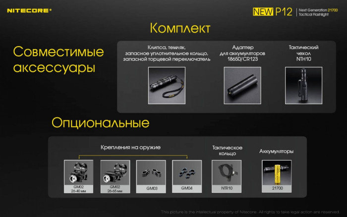 Фонарь Nitecore P12 комплект new  