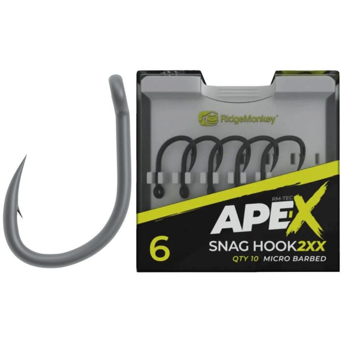 Крючок карповый RidgeMonkey Ape-X Snag Hook 2XX с бородкой #4 (10 шт/уп)  