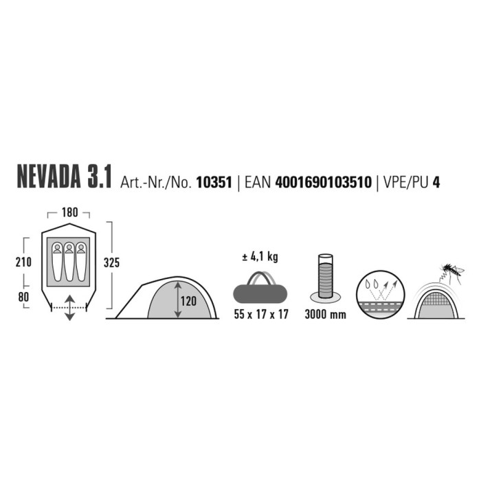 Палатка трехместная High Peak Nevada 3.1 Deep Forest (10351) (930590)  