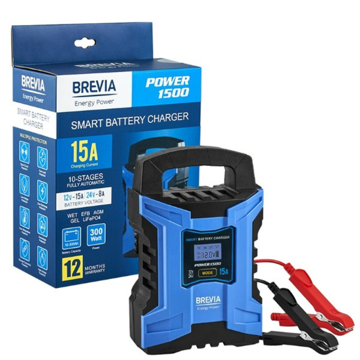 Зарядное устройство АКБ Brevia Power1500 15A, 12V/24V, 10-300Ah  