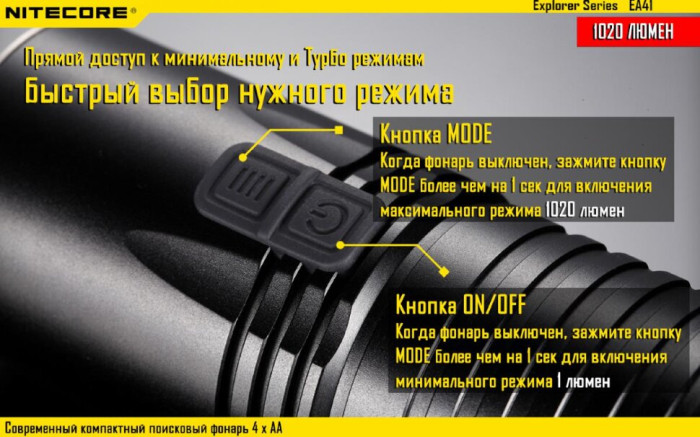 Карманный фонарь Nitecore EA41, 1020 люмен (6-1133w), теплый  