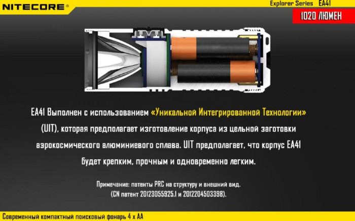 Карманный фонарь Nitecore EA41, 1020 люмен (6-1133w), теплый  