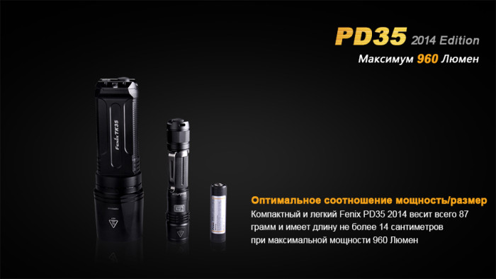 Тактический фонарь Fenix PD35 , серый, XM-L2, 960 люмен  