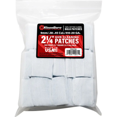 Патч для чистки KleenBore кал. 38-.45 (9 мм). Хлопок. 500 шт