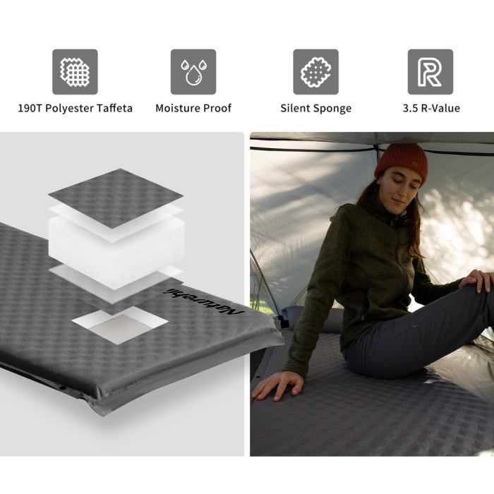 Коврик самонадувающийся одноместный с подушкой Naturehike CNK2300DZ014, 60мм, графит  