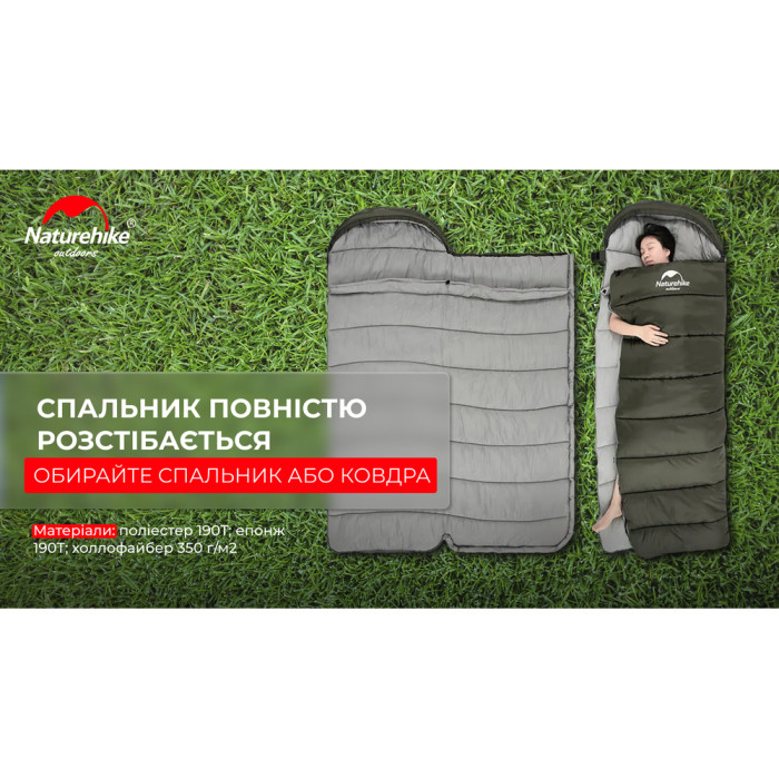 Спальник с капюшоном Naturehike U350 NH20MSD07, (1°C), левый, коричневый  