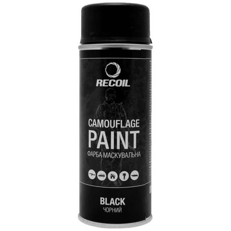 Краска маскировочная аэрозольная RecOil. Цвет – черный. Объем – 400 мл 