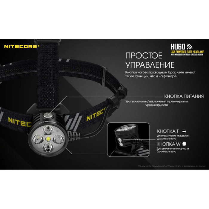 Фонарь налобный Nitecore HU60 (4xCree XP-G3 S3 + 1xXHP35 HD E2, 1600 люмен, 10 режимов, Bluetooth)  