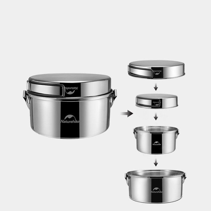 Набор посуды (2 кастрюли, котелок, сковорода) Naturehike NH22CJ005, нержавеющая сталь  