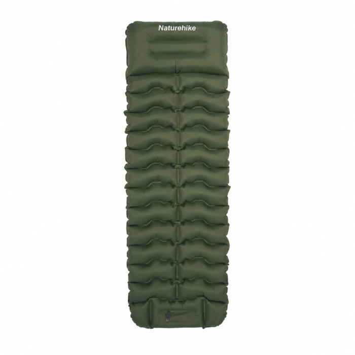 Матрас туристический надувной одноместный Naturehike CNK2550WS019, 200x60x9.5 см, зеленый, прямоугольный со встроенной помпой