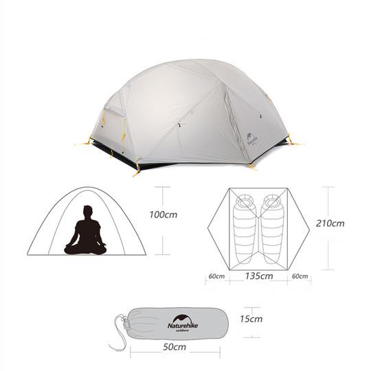 Палатка Naturehike Mongar NH17T007-M, 20D сверхлегкая двухместная с футпринтом, зелено-белый  