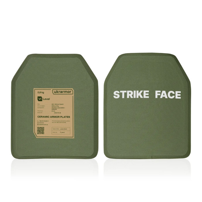 Комплект бронеплит керамических Ukrarmor 6 класс, 5,6 кг, M, Олива комплект  