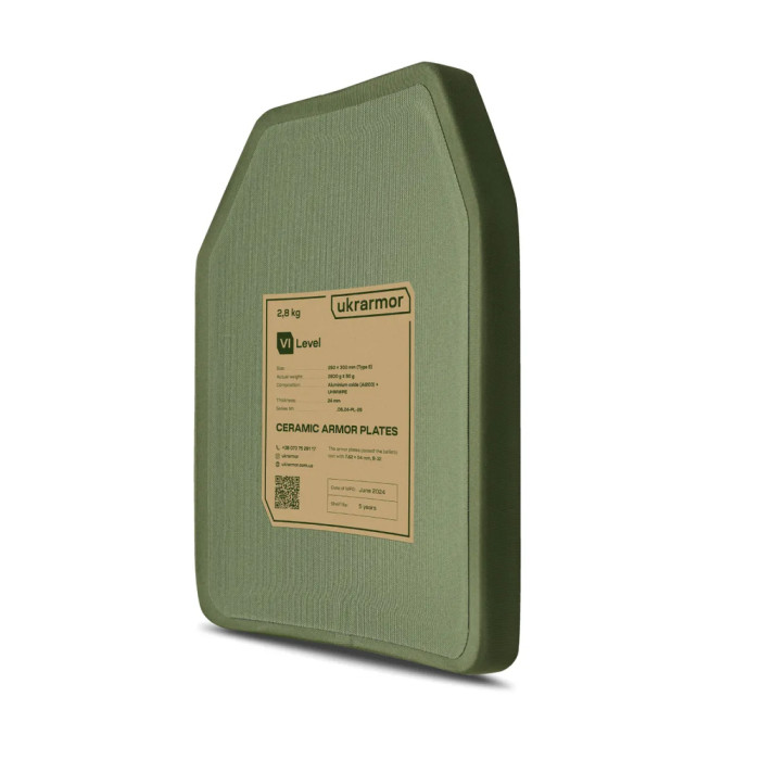 Комплект бронеплит керамических Ukrarmor 6 класс, 5,6 кг, M, Олива комплект  
