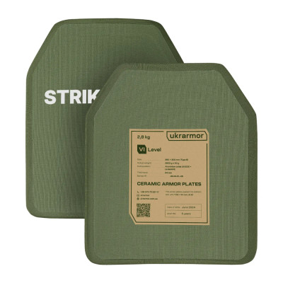 Комплект бронеплит керамических Ukrarmor 6 класс, 5,6 кг, M, Олива комплект