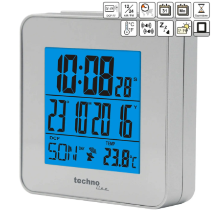 Часы настольные  Technoline WT268 ,серебристые, (WT268)  