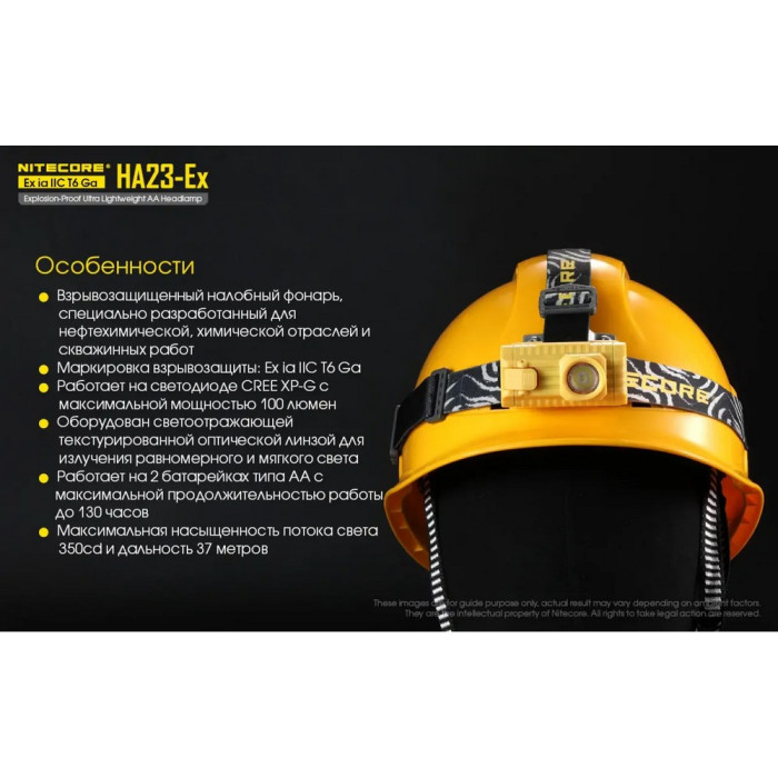 Фонарь налобный взрывозащищенный Nitecore HA23-EX (Cree XP-G, 100 люмен, 3 режима, 2xAA)  