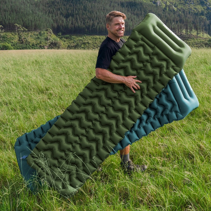 Матрас туристический надувной одноместный Naturehike CNK2550WS019, 200x60x9.5 см, синий, прямоугольный со встроенной помпой  
