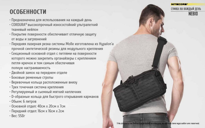 Сумка EDC, тактическая Nitecore NEB10 Cordura 1050D, cерая  