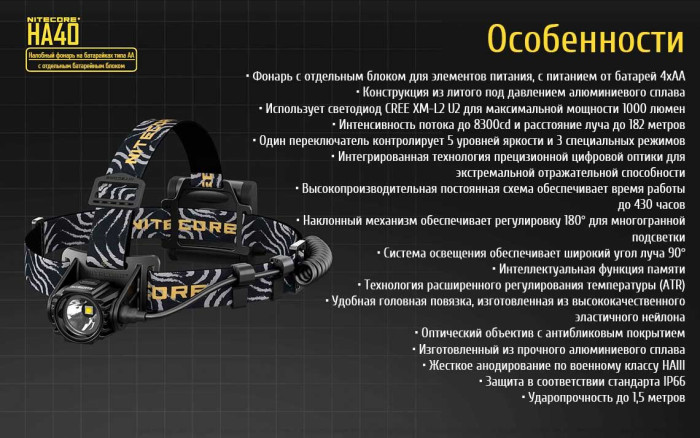 Фонарь налобный Nitecore HA40  