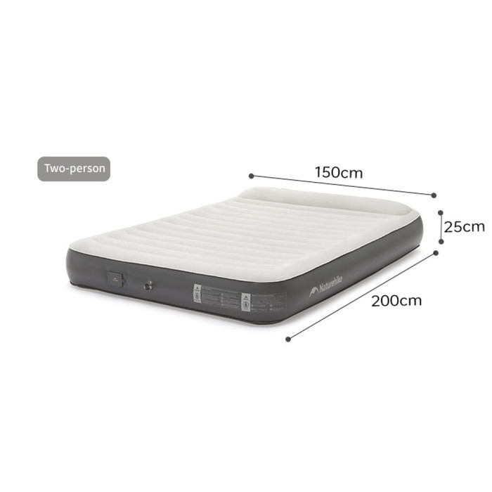 Самонадувающийся матрас, двухместный, со встроенной помпой Naturehike CNK2450WS040, 250 мм, серый  