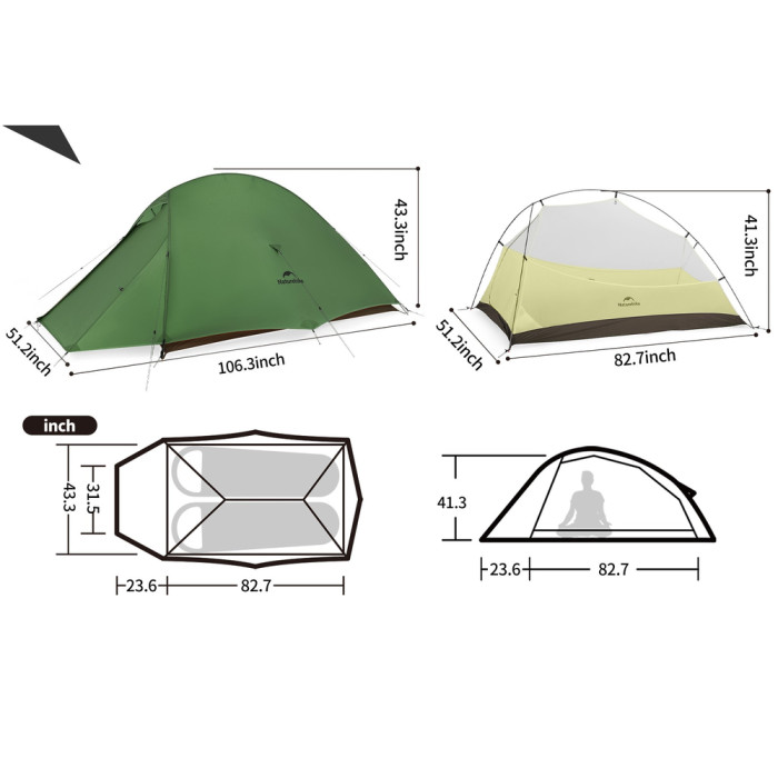 Палатка сверхлегкая двухместная Naturehike Cloud Up Pro CNK2350WS020, темно-зеленая  