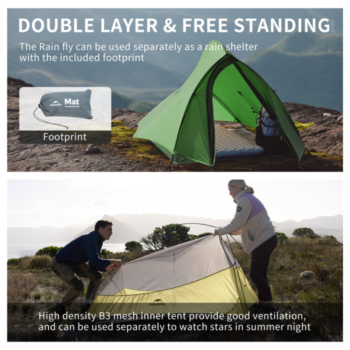 Палатка сверхлегкая двухместная Naturehike Cloud Up Pro CNK2350WS020, темно-зеленая  