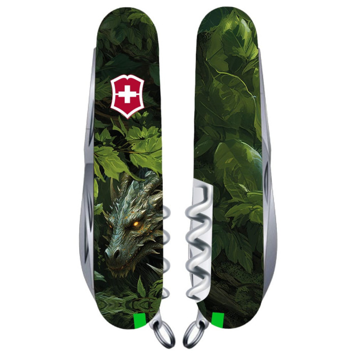 Складной нож Victorinox HUNTSMAN ZODIAC Зеленый деревянный дракон 1.3713.3.Z3240p  