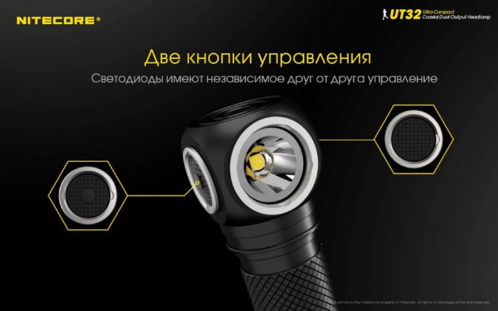 Фонарь налобный Nitecore UT32 (Cree XP-L2 V6+ Cree XP-L V6, 1100 люмен, 12 режимов, 1х18650) (поврежденная упаковка)  