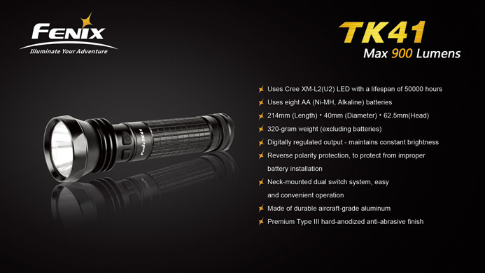 Тактический фонарь Fenix TK41 , серый, XM-L U2 LED, 860 люмен  