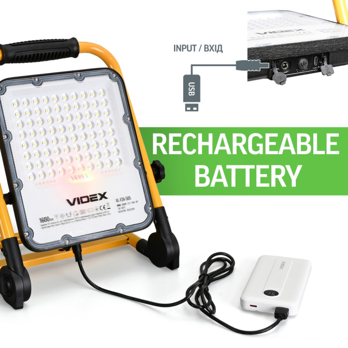 Аккумуляторный прожектор PREMIUM VIDEX F2A 50W 5000K IP65  