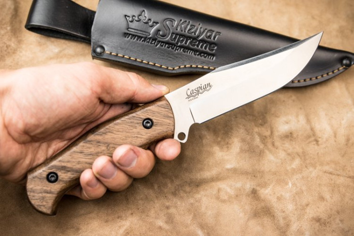 Нож Kizlyar Supreme Caspian сатин, сталь AUS8, кожаный чехол  