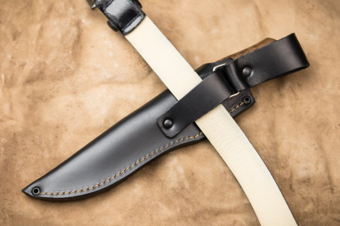 Нож Kizlyar Supreme Caspian сатин, сталь AUS8, кожаный чехол  