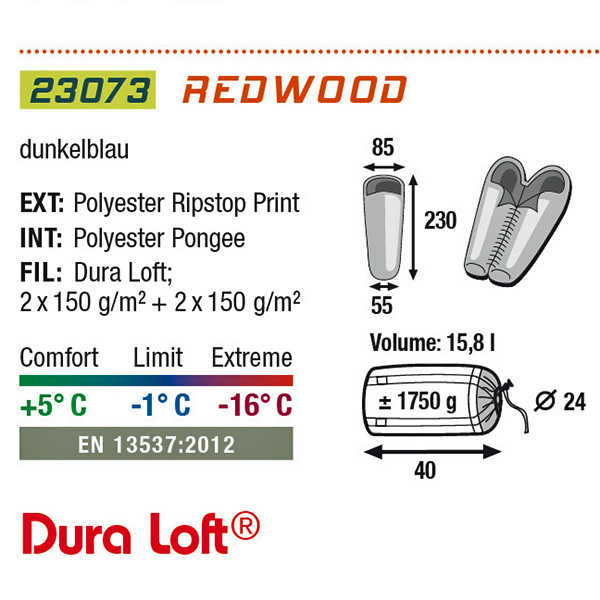 Спальный мешок High Peak Redwood, синий /коричневый, левый  