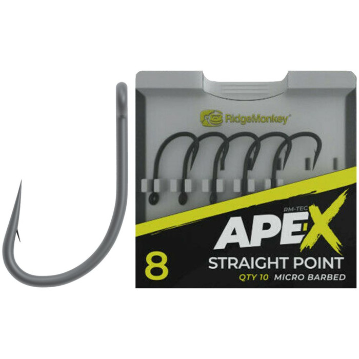 Крючок карповый RidgeMonkey Ape-X Straight Point с бородкой #8 (10 шт/уп)  