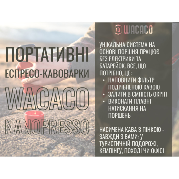 Портативная эспрессо-кофеварка Wacaco Nanopresso желтая, механическая, для молотого кофе  