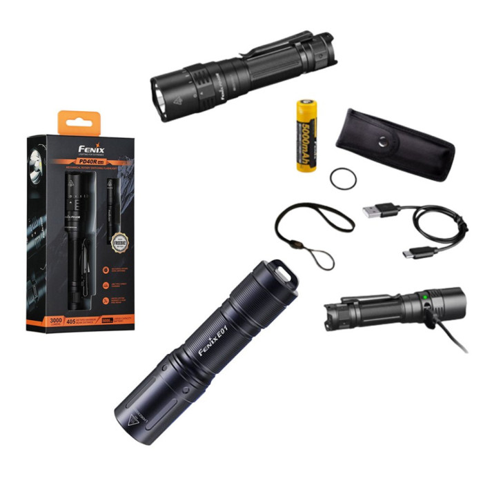 Фонарь ручной Fenix ​​PD40R V2.0 + подарок Фонарь ручной Fenix ​​E01 V2.0 (поврежденная упаковка)  