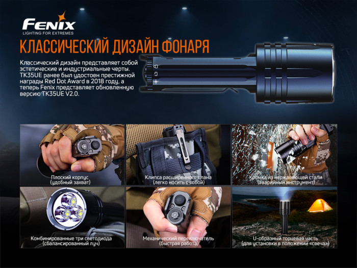 Тактический фонарь Fenix TK35UE V2.0 (3 х LUMINUS SST40, ANSI 5000 лм, 18650)  